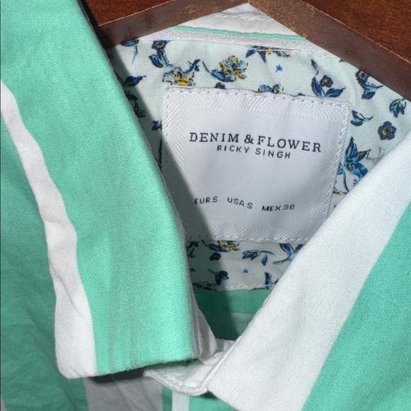 Denim & Flower Mint and White Striped Casual Shirt Size Small Preppy Retro Top - Picture 4 of 5